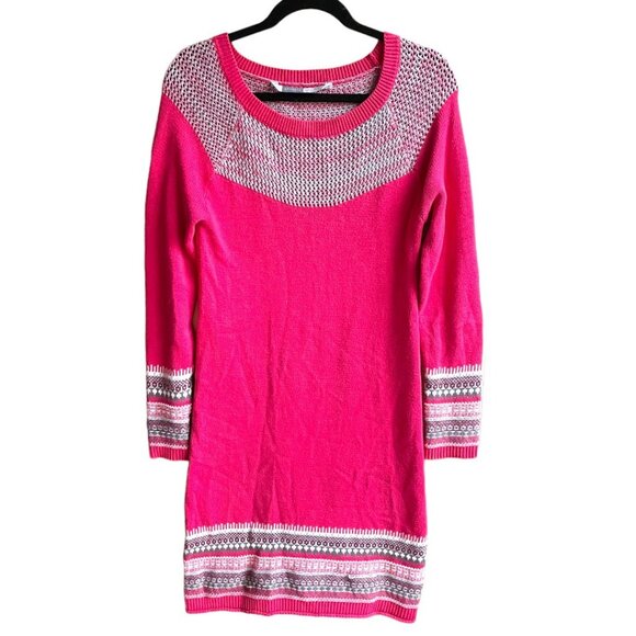 Athleta Size S Pink Cashmere Long Sleeve Round Neck Fair Isle Sweater Dress - Picture 2 of 8